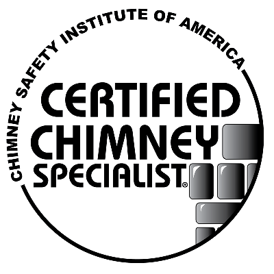 Certified Chimney Specialist written in black letters with black and white bricks at the bottom right
