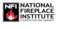 NFI in a black rectangle with a red and white flame. To the right reads National Fireplace Institute A Certification Agency