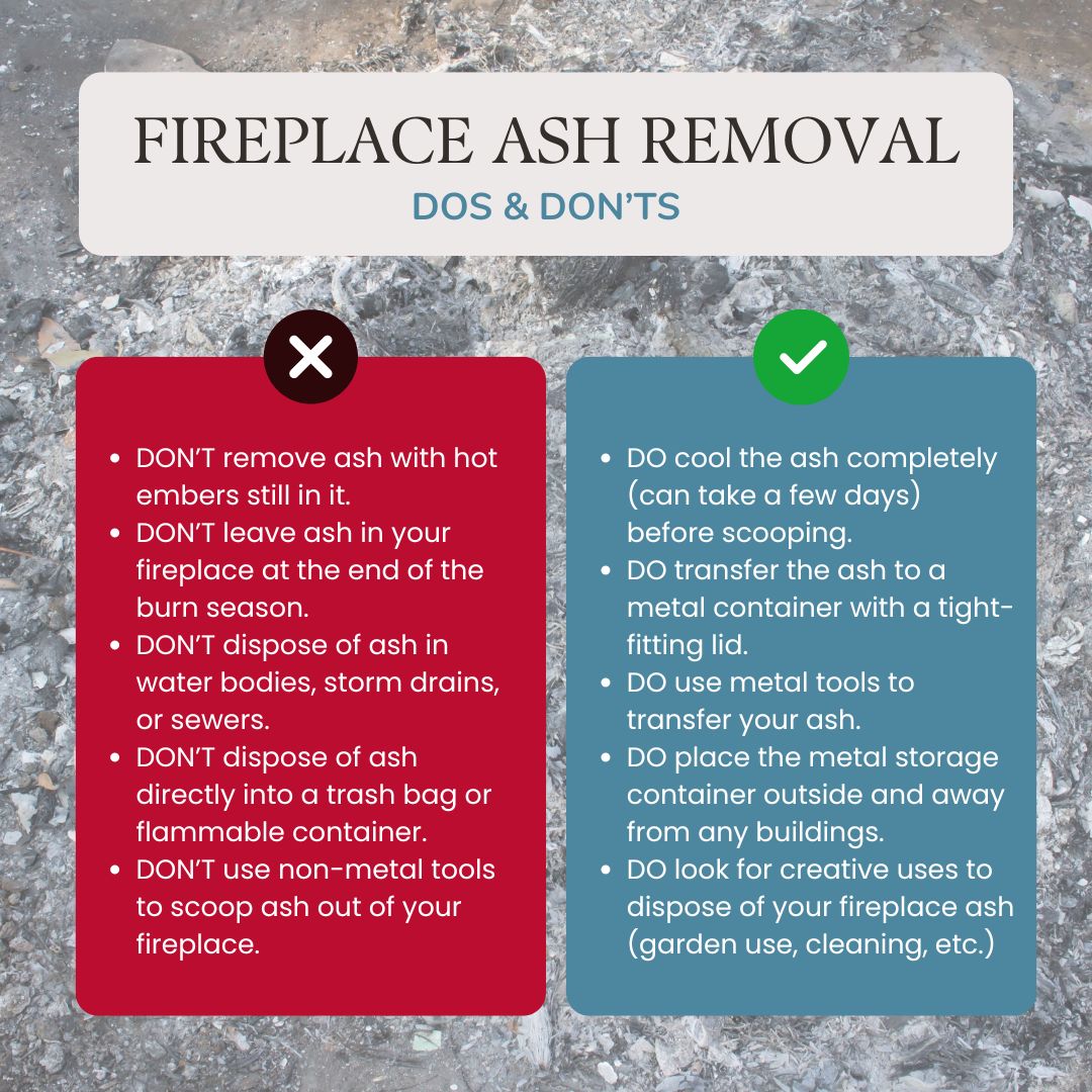 original infographic on dos and don'ts of fireplace ash removal