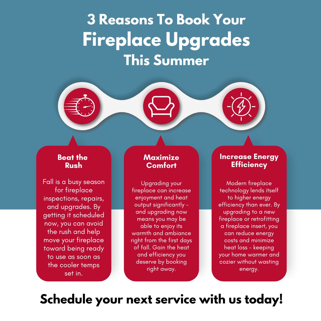 infographic stating three reasons to upgrade your fireplace in the summer